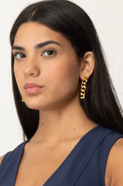 Elisabetta Franchi Orecchini Pendenti con Groumette ZigrinataORO GIALLO