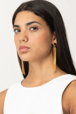 Elisabetta Franchi Orecchini con Placca Logo e FrangeO.GIALLO/NERO