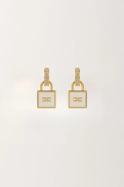 Elisabetta Franchi Orecchini con Strass e LucchettoORO GIALLO/AVORIO