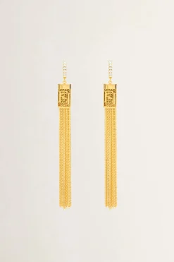 Elisabetta Franchi Orecchini con Nappe e StrassORO GIALLO