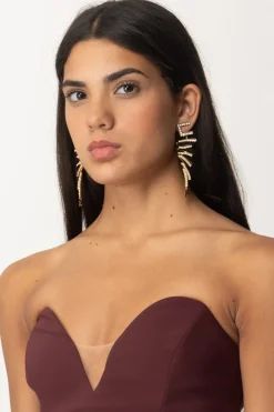 Elisabetta Franchi Orecchini Pendenti con Strass e Logo CharmORO GIALLO