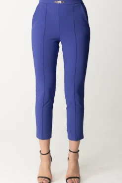 Elisabetta Franchi Pantaloni con Piping e Logo In VitaBLUE INDACO