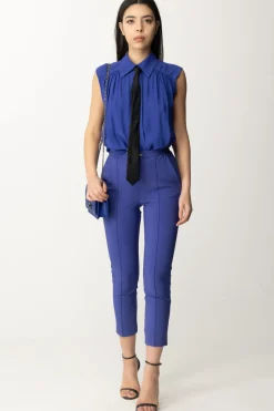 Elisabetta Franchi Pantaloni con Piping e Logo In VitaBLUE INDACO