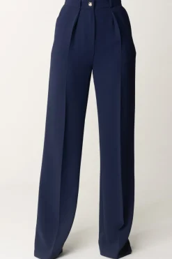 Elisabetta Franchi Pantaloni Dritti con Pinces e LogoNAVY