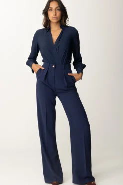 Elisabetta Franchi Pantaloni Dritti con Pinces e LogoNAVY