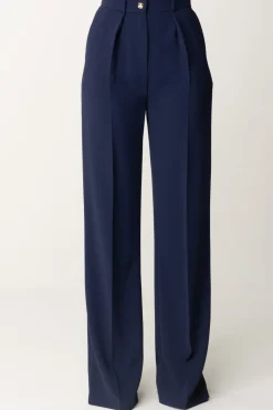 Elisabetta Franchi Pantaloni Dritti con Pinces e LogoNAVY