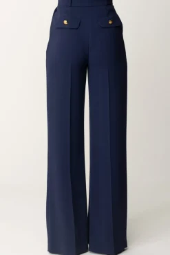 Elisabetta Franchi Pantaloni Dritti con Pinces e LogoNAVY