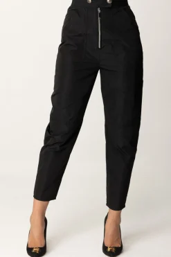 Elisabetta Franchi Pantaloni Boyfriend In Nylon con ZipNERO