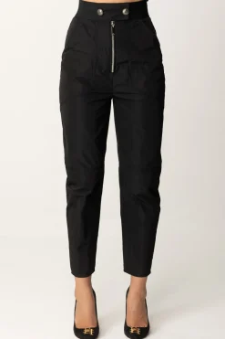 Elisabetta Franchi Pantaloni Boyfriend In Nylon con ZipNERO