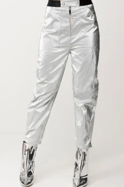 Elisabetta Franchi Pantaloni Boyfriend MetallizzatiARGENTO