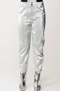 Elisabetta Franchi Pantaloni Boyfriend MetallizzatiARGENTO