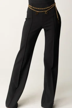 Elisabetta Franchi Pantaloni Palazzo con Catena e CharmsNERO