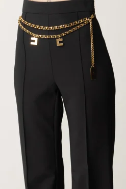 Elisabetta Franchi Pantaloni Palazzo con Catena e CharmsNERO