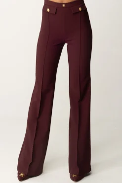 Elisabetta Franchi Pantaloni Stretch con Logo In VitaROUGE NOIR