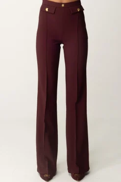 Elisabetta Franchi Pantaloni Stretch con Logo In VitaROUGE NOIR