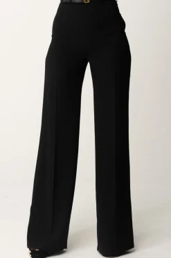 Elisabetta Franchi Pantaloni Palazzo In Raso con CinturaNERO