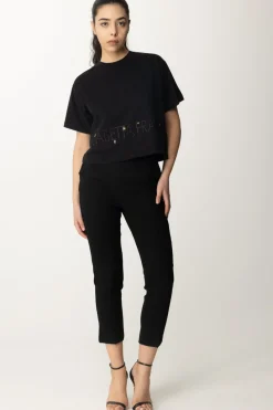 Elisabetta Franchi Pantaloni con Logo In Vita e SpacchettiNERO