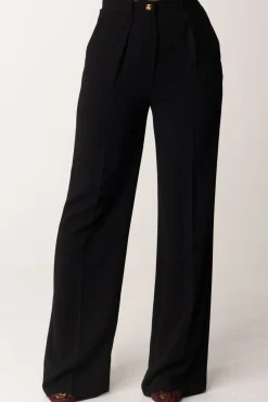 Elisabetta Franchi Pantaloni Dritti con Pinces e LogoNERO