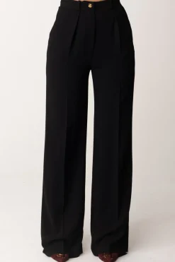 Elisabetta Franchi Pantaloni Dritti con Pinces e LogoNERO