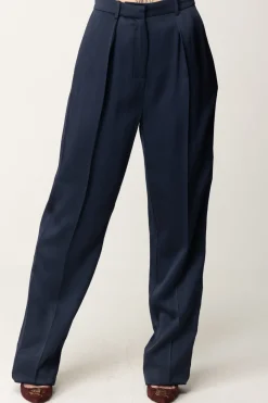 Elisabetta Franchi Pantaloni Dritti In Satin con PincesNAVY