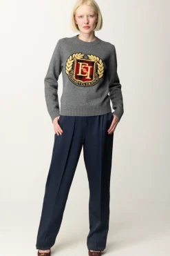 Elisabetta Franchi Pantaloni Dritti In Satin con PincesNAVY