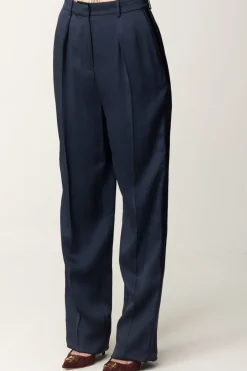 Elisabetta Franchi Pantaloni Dritti In Satin con PincesNAVY