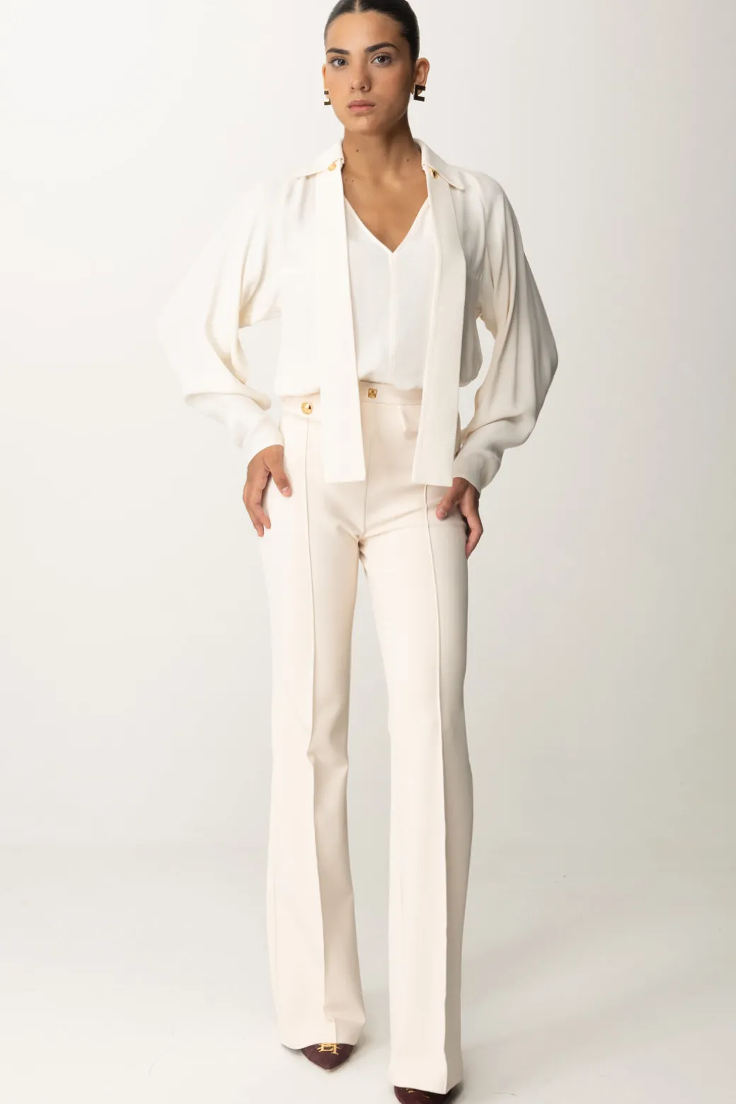 Elisabetta Franchi Pantaloni Palazzo In Doppio Crêpe StretchBURRO