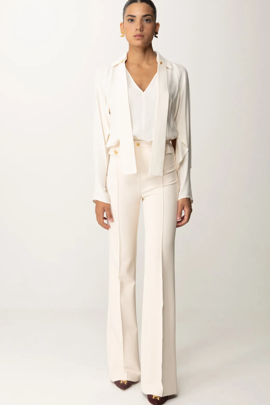 Elisabetta Franchi Pantaloni Palazzo In Doppio Crêpe StretchBURRO