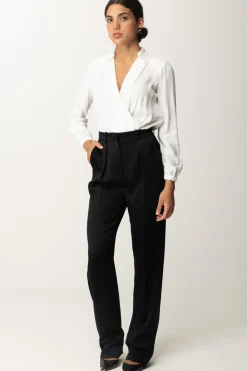 Elisabetta Franchi Pantaloni Dritti In Satin con PincesNERO