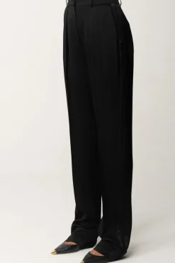 Elisabetta Franchi Pantaloni Dritti In Satin con PincesNERO