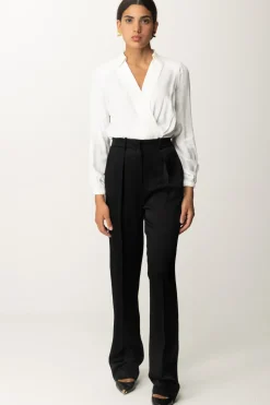 Elisabetta Franchi Pantaloni Dritti In Satin con PincesNERO