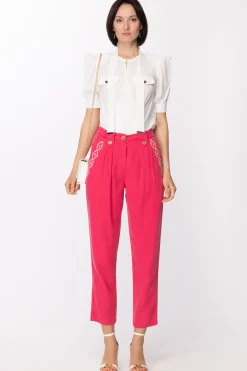 Elisabetta Franchi Pantaloni a Sigaretta con Ricami Sulle TascheFUXIA/BURRO