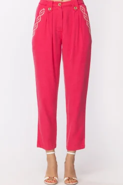 Elisabetta Franchi Pantaloni a Sigaretta con Ricami Sulle TascheFUXIA/BURRO