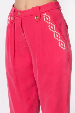 Elisabetta Franchi Pantaloni a Sigaretta con Ricami Sulle TascheFUXIA/BURRO