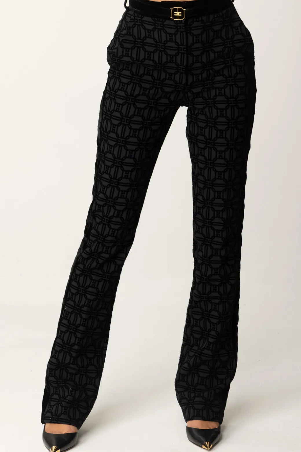 Elisabetta Franchi Pantaloni con Stampa Flock e CinturaNERO