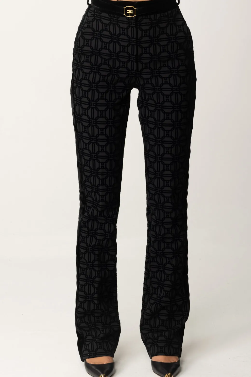 Elisabetta Franchi Pantaloni con Stampa Flock e CinturaNERO