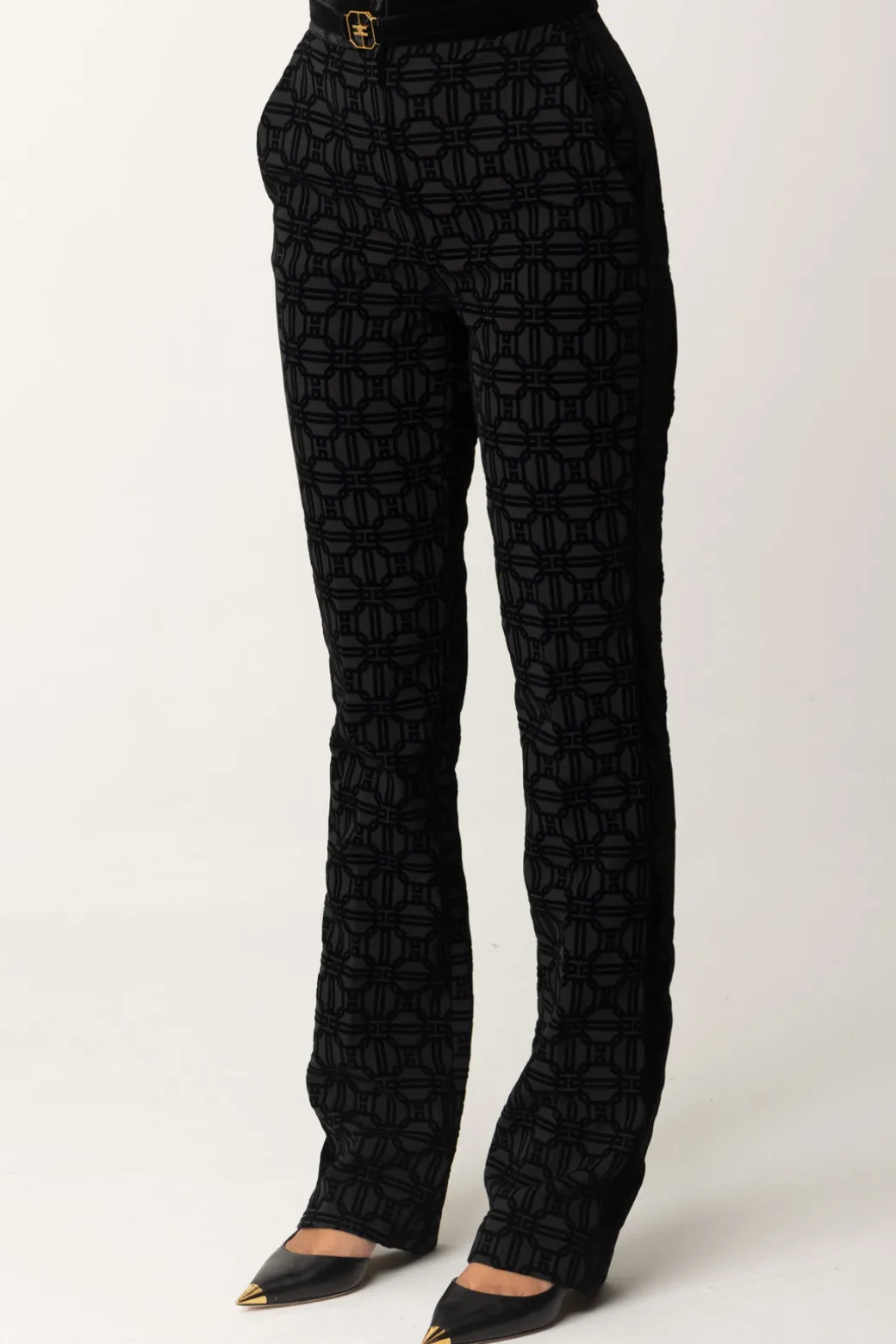 Elisabetta Franchi Pantaloni con Stampa Flock e CinturaNERO