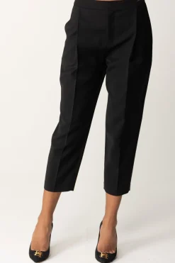 Elisabetta Franchi Pantaloni Crop In Fresco Lana con PincesNERO