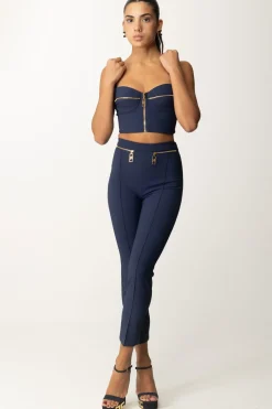 Elisabetta Franchi Pantaloni con Piping e Zip In VitaNAVY