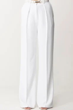 Elisabetta Franchi Pantalone Dritti con CinturaAVORIO
