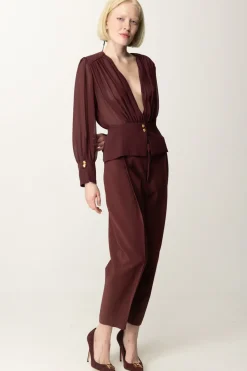 Elisabetta Franchi Pantaloni Crop In Fresco Lana con PincesROUGE NOIR