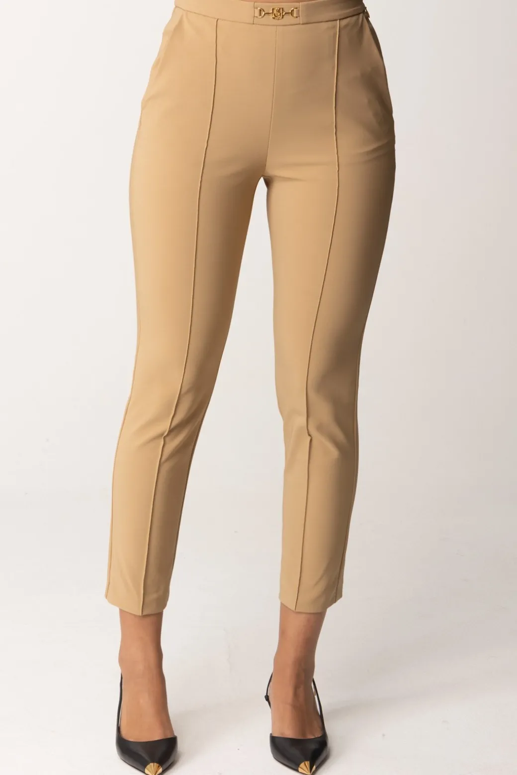 Elisabetta Franchi Pantaloni Dritti In Tessuto TecnicoCAMEL