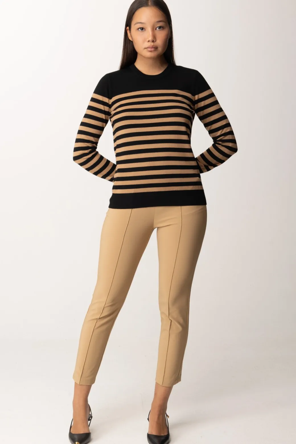 Elisabetta Franchi Pantaloni Dritti In Tessuto TecnicoCAMEL