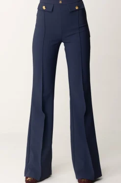 Elisabetta Franchi Pantaloni Stretch con Logo In VitaNAVY