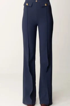 Elisabetta Franchi Pantaloni Stretch con Logo In VitaNAVY