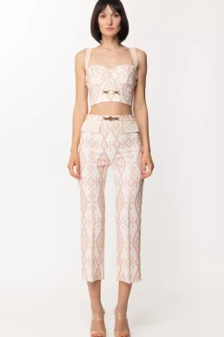 Elisabetta Franchi Pantaloni a Trombetta con Stampa EtnicaBURRO/CARNE