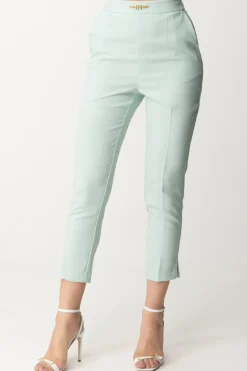 Elisabetta Franchi Pantaloni con Logo In Vita e SpacchettiACQUA