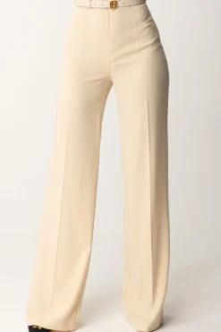Elisabetta Franchi Pantaloni Palazzo In Raso con CinturaCREMA