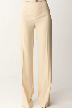 Elisabetta Franchi Pantaloni Palazzo In Raso con CinturaCREMA