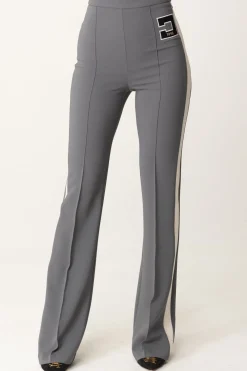 Elisabetta Franchi Pantaloni Svasati con Bande a ContrastoSTEEL/BURRO